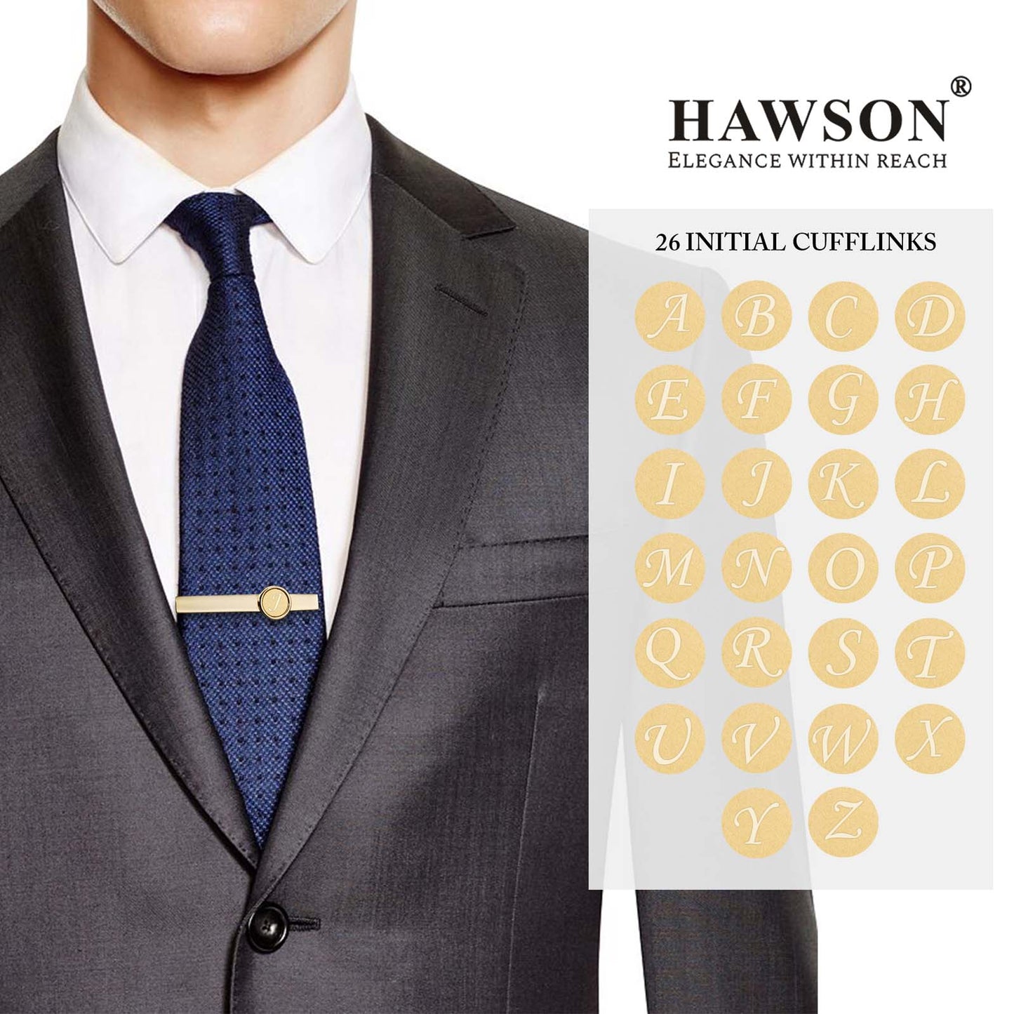 HAWOSN 2 Inch Gold Tone Initial Tie Clip for Men