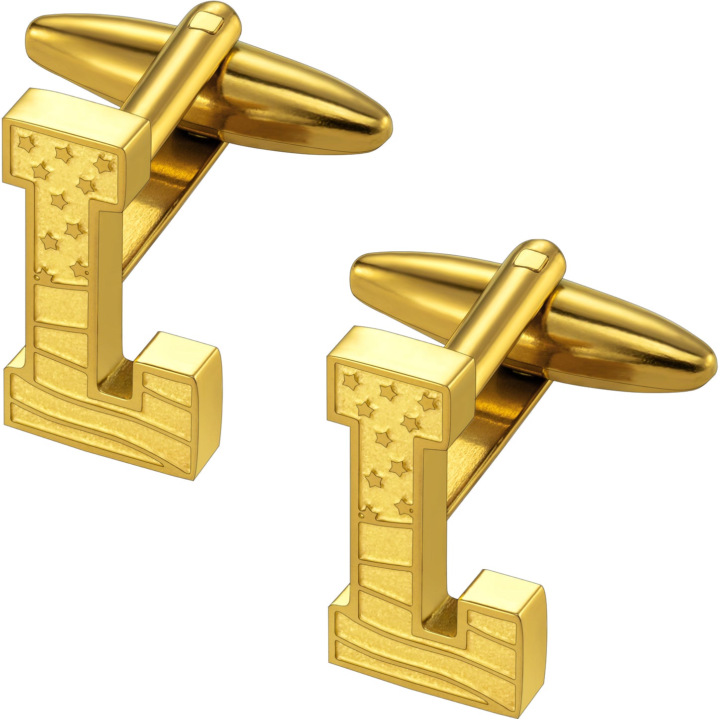 Hawson "A-Z"Initials Cufflinks, US Flag Personalized Golden Initials French Shirt Cuff