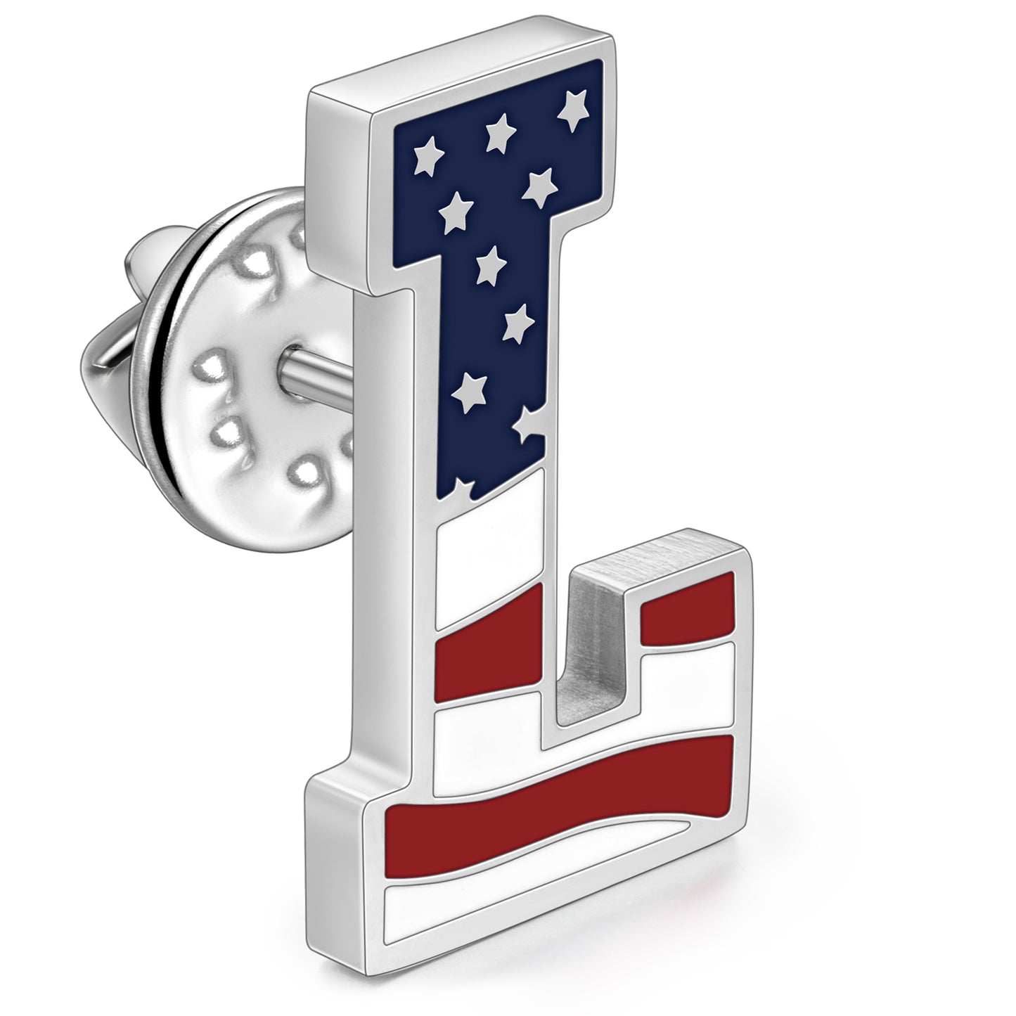 USA Flag Letter Lapel Pin |  A-Z Initial Brooch