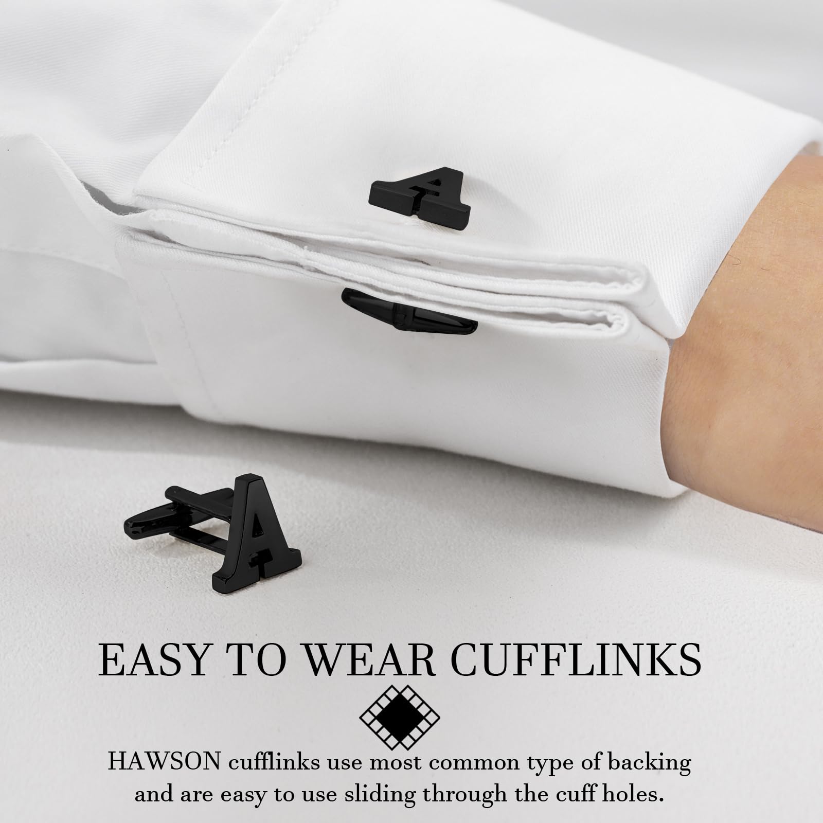 Letter A Initial Black Cufflinks for White Shirt