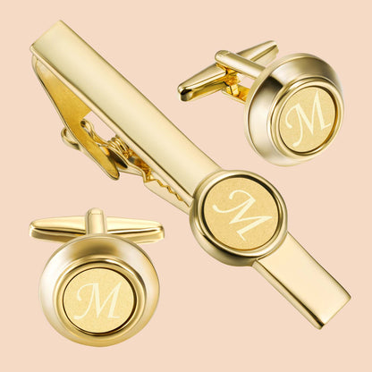 HAWSON Gold Tone Tie Clips and Cufflinks Set for Men