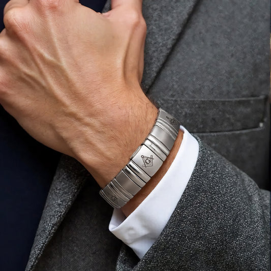 Stainless Steel Engraved Square Compass G Casual Business Bracelet