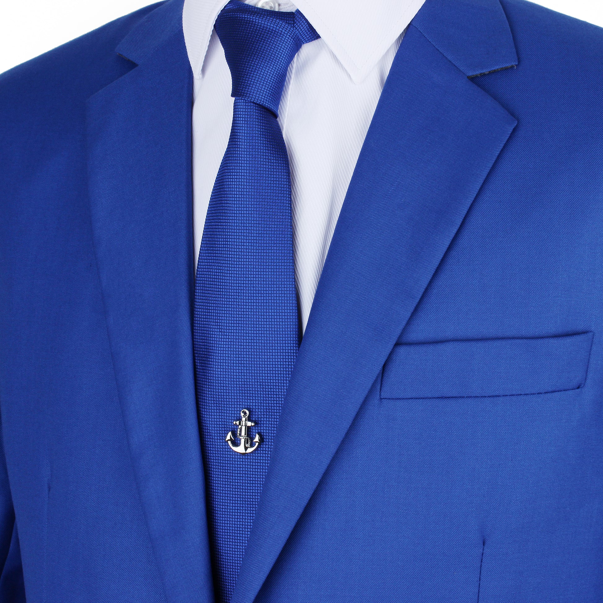 Anchor Tie Tack Pin with Chain Silver Tone Men's Nautical Formal Business Wedding Accessory
