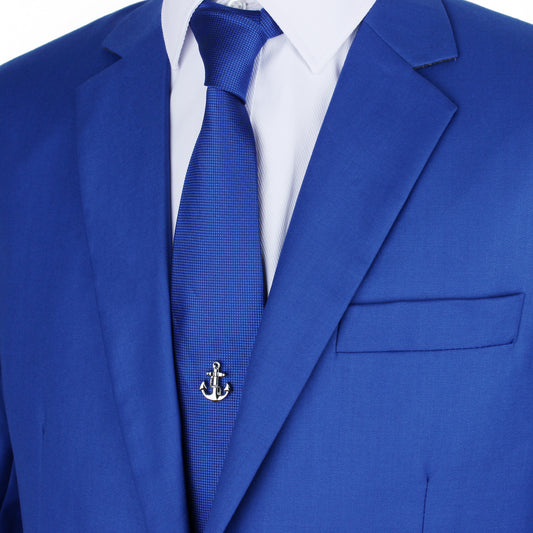 Anchor Tie Tack Pin with Chain Silver Tone Men's Nautical Formal Business Wedding Accessory