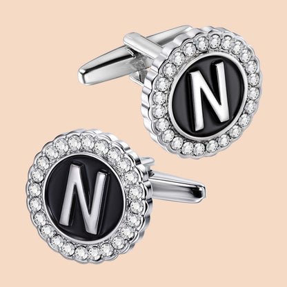 HAWSON Silver Tone Initial Cufflinks for Men