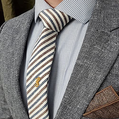 Gold Plated Seahorse Tie Tack with Chain Nautical Themed Animal Pin for Men Formal Business Wedding Tie Accessory