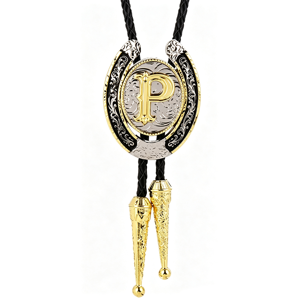 HAWSON Western Initial Bolo Tie | 26 Letters Gold Silver Cowboy Necklace
