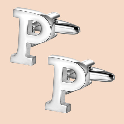 HAWSON Siver Tone Initial Cufflinks for Men