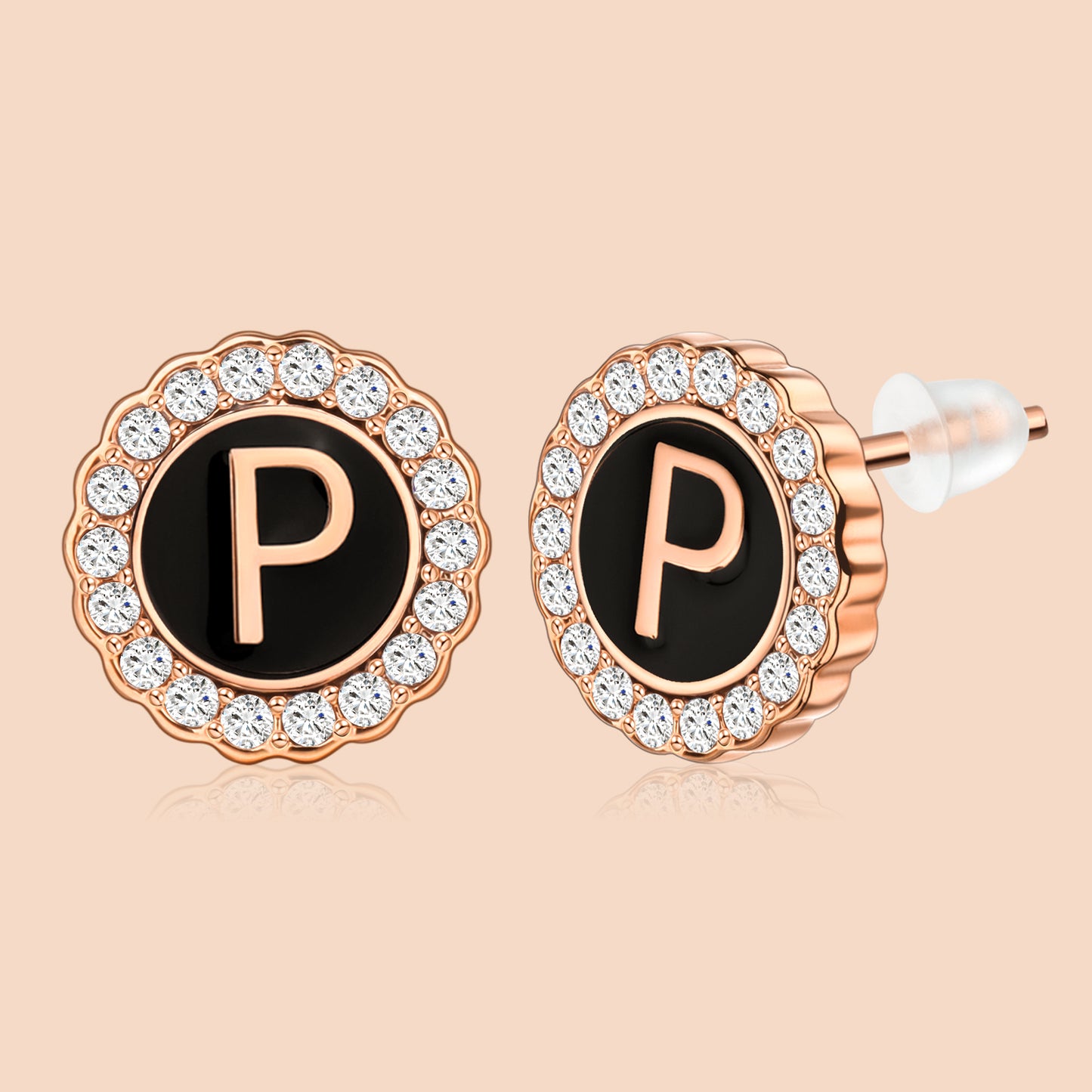 HAWSON Rose Gold Tone Cute Initial Stud Earrings