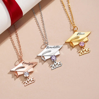 Personalized Graduation Cap Birthstone Necklace 3 Colors Set