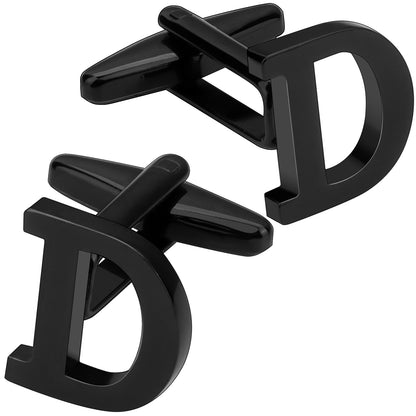 Personalized Letter D Initial Black Cufflinks for Wedding