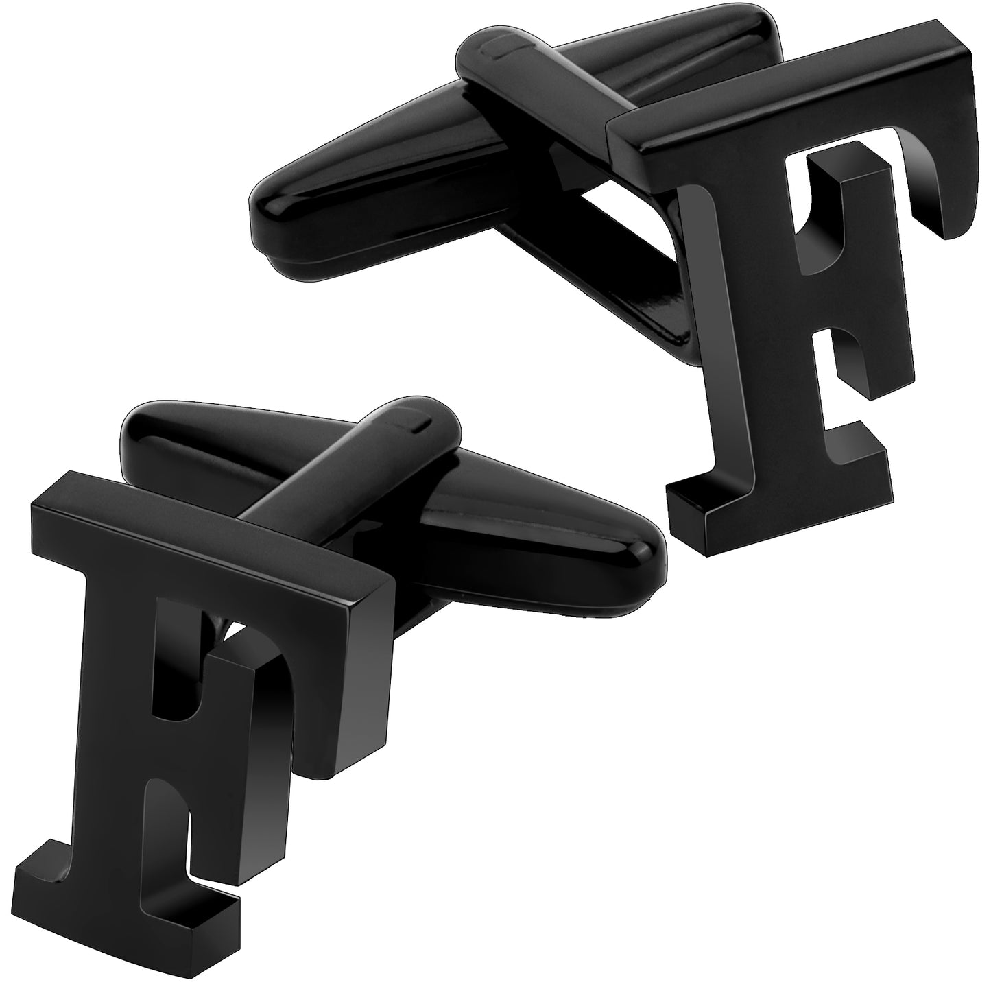 Personalized Letter F Initial Black Cufflinks for Wedding