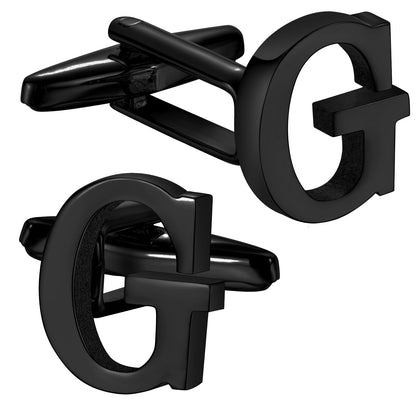 Personalized Letter G Initial Black Cufflinks for Wedding
