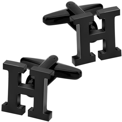 Personalized Letter H Initial Black Cufflinks for Wedding