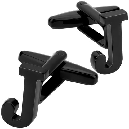 Personalized Letter J Initial Black Cufflinks for Wedding