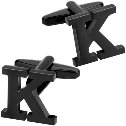 Personalized Letter K Initial Black Cufflinks for Wedding