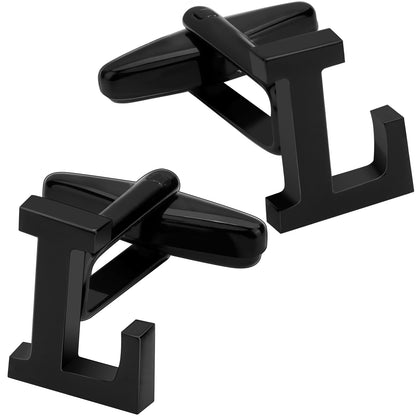 Personalized Letter L Initial Black Cufflinks for Wedding