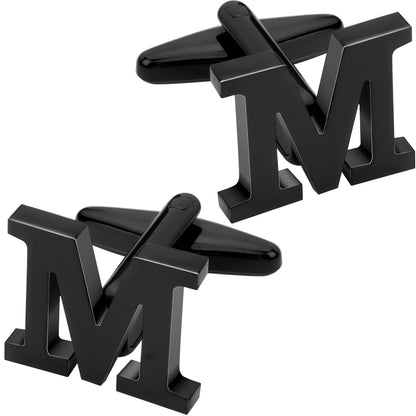 Personalized Letter M Initial Black Cufflinks for Wedding