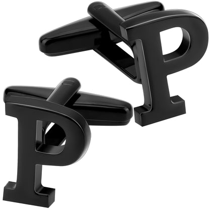 Personalized Letter P Initial Black Cufflinks for Wedding