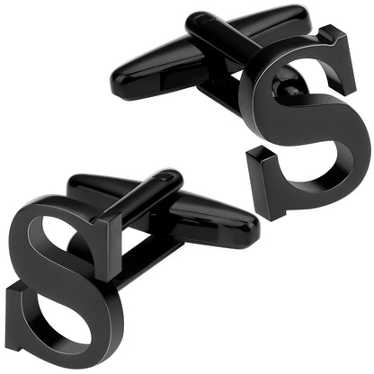 Personalized Letter S Initial Black Cufflinks for Wedding