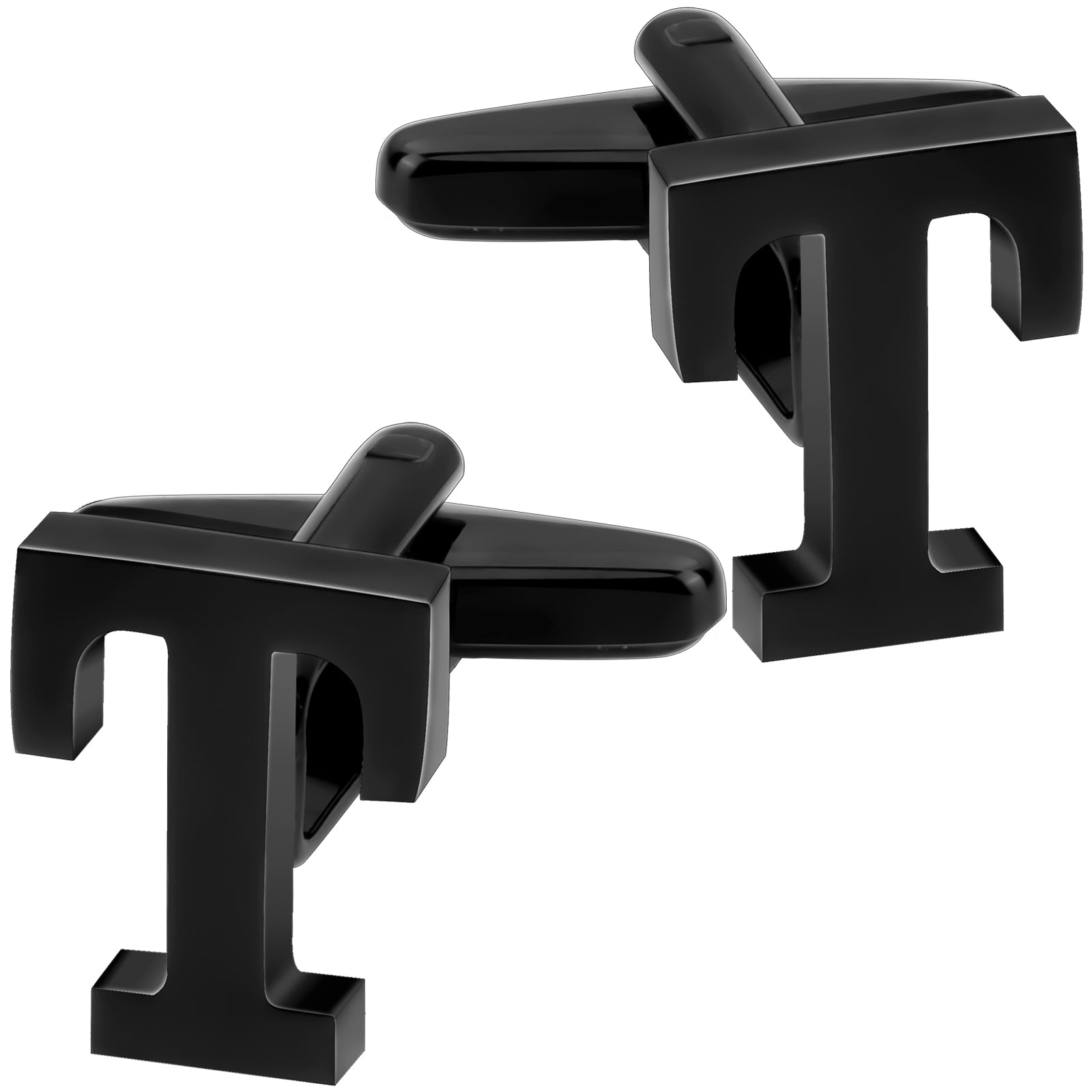 Personalized Letter T Initial Black Cufflinks for Wedding