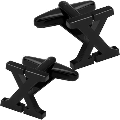 Personalized Letter X Initial Black Cufflinks for Wedding