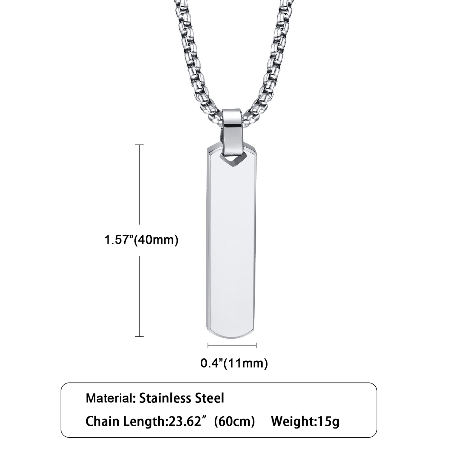 Personalized Rectangle Bar Necklace 1.57 Inch Length Pendant