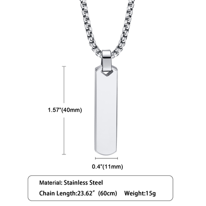 Personalized Rectangle Bar Necklace 1.57 Inch Length Pendant