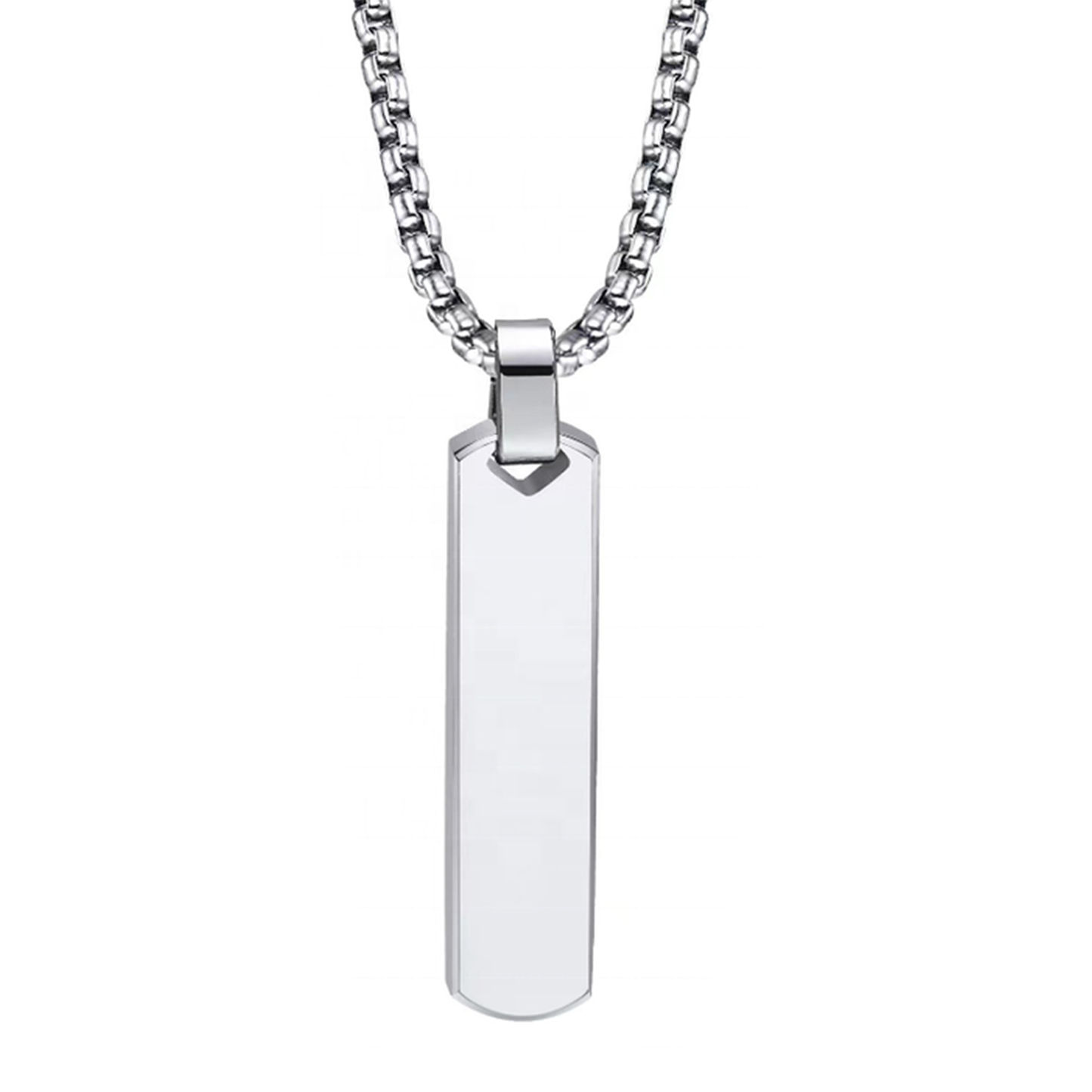 Personalized Silver Rectangle Bar Necklace Custom Engraved Name Pendant