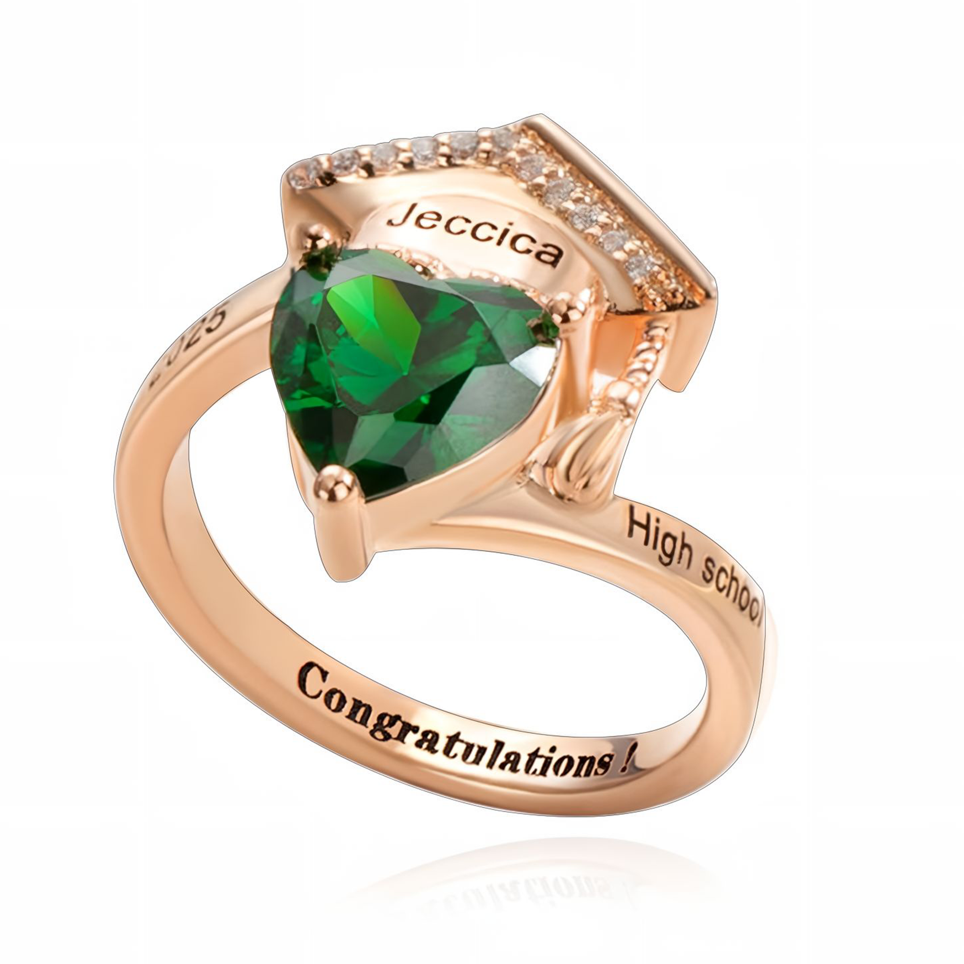 Personalized Rose Gold Graduation Ring with Birthstone for High School Seniors