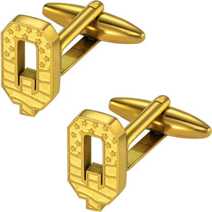 Hawson "A-Z"Initials Cufflinks, US Flag Personalized Golden Initials French Shirt Cuff