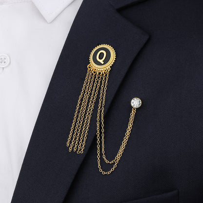 Gold Tone Initial Chain Laple Pin for Men Suits