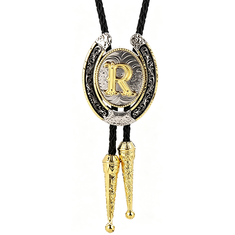 HAWSON Western Initial Bolo Tie | 26 Letters Gold Silver Cowboy Necklace