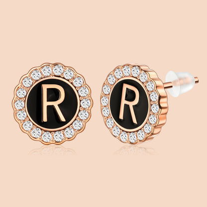 HAWSON Rose Gold Tone Cute Initial Stud Earrings