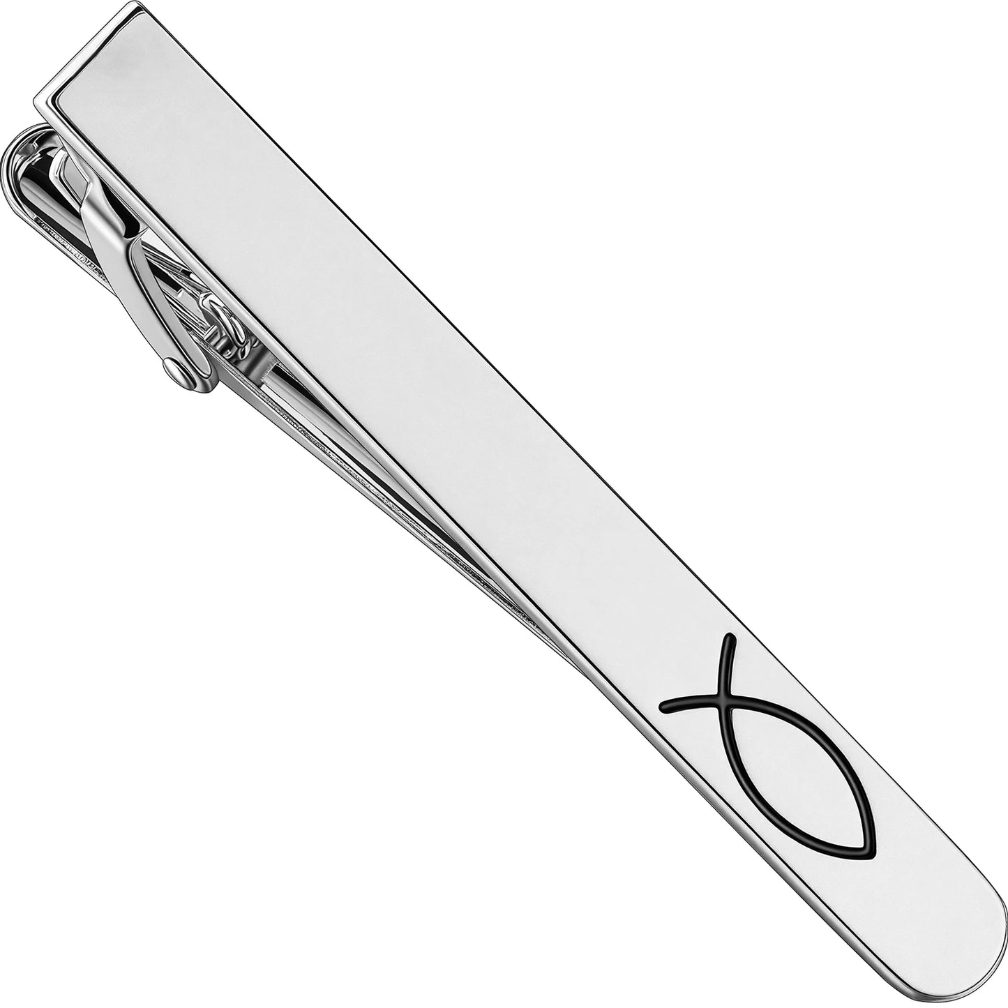 Silver Ichthys Fish Tie Clip | Stainless Steel Christian Jesus Fish Symbol Mens Formal Tie Bar