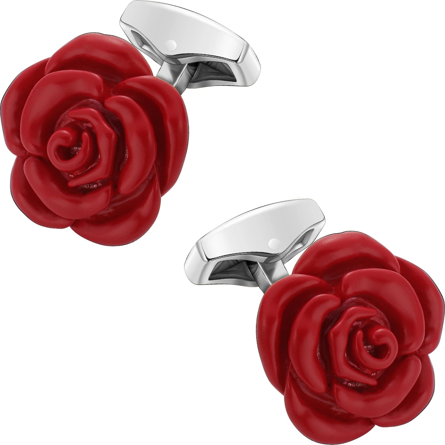Red Rose Cufflinks 2 Tone Gold Silver | 3D Flower Dress Shirt Cuff Links for Men Wedding