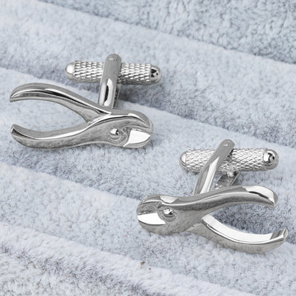 Silver Tone Pliers Cufflinks For Formal Suit With Gift Box