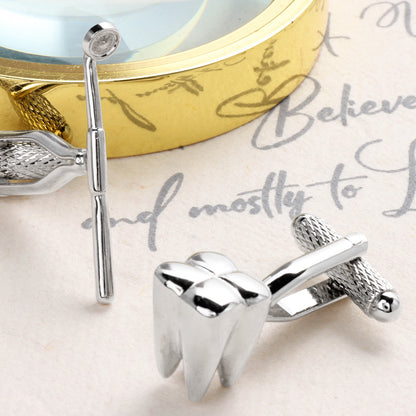 Sliver Tone Dentist Tooth Cufflinks For Men Suit With Gift Box
