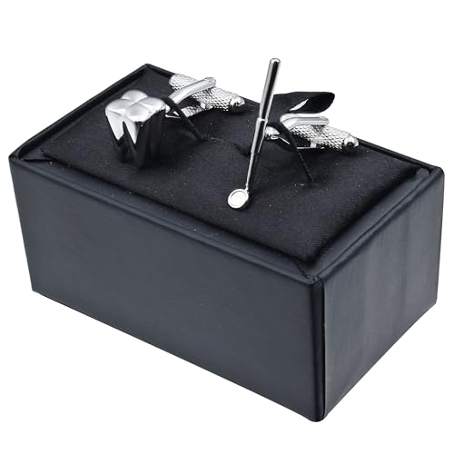 Sliver Tone Dentist Tooth Cufflinks For Men With Black Gift Box 
