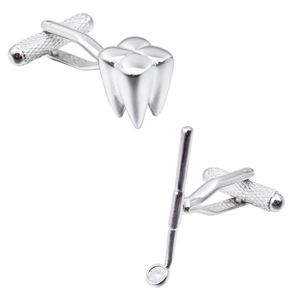 Sliver Tone Dentist Tooth Cufflinks For Men With Gift Box