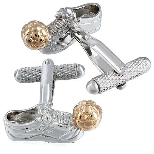 Football Soccer Cufflinks | Silver & Gold Brass Sports Cuff Links