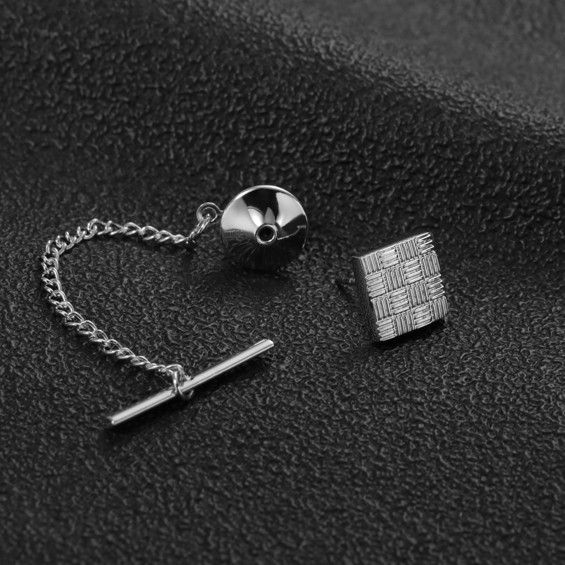 Square Grid Pattern Tie Tack Pin Silver Tone Men's Formal Business Wedding Accessory