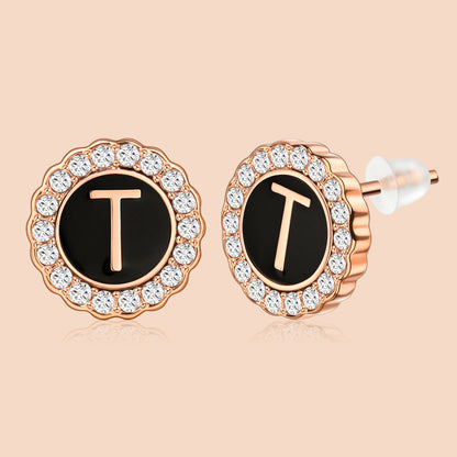 HAWSON Rose Gold Tone Cute Initial Stud Earrings