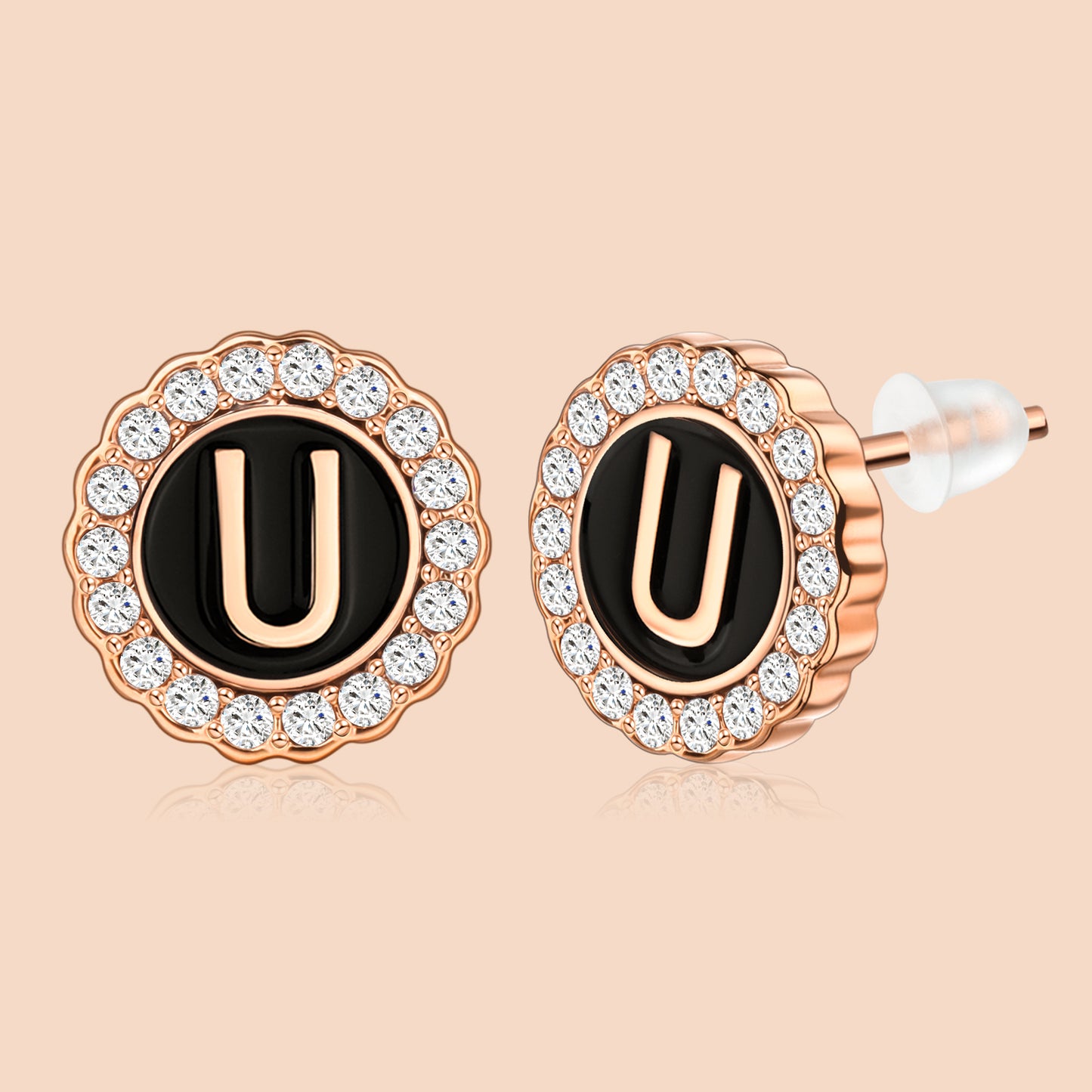 HAWSON Rose Gold Tone Cute Initial Stud Earrings