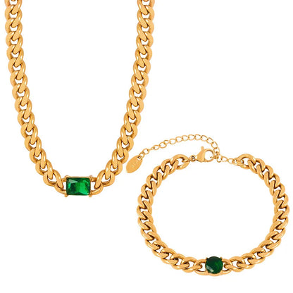 Vintage Emerald Cuban Link Set | gold plated stainless steel | Hawson