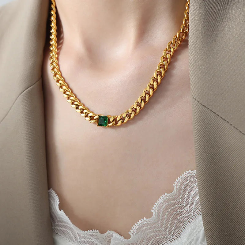 Vintage Emerald Cuban Link Set | gold plated stainless steel | Hawson