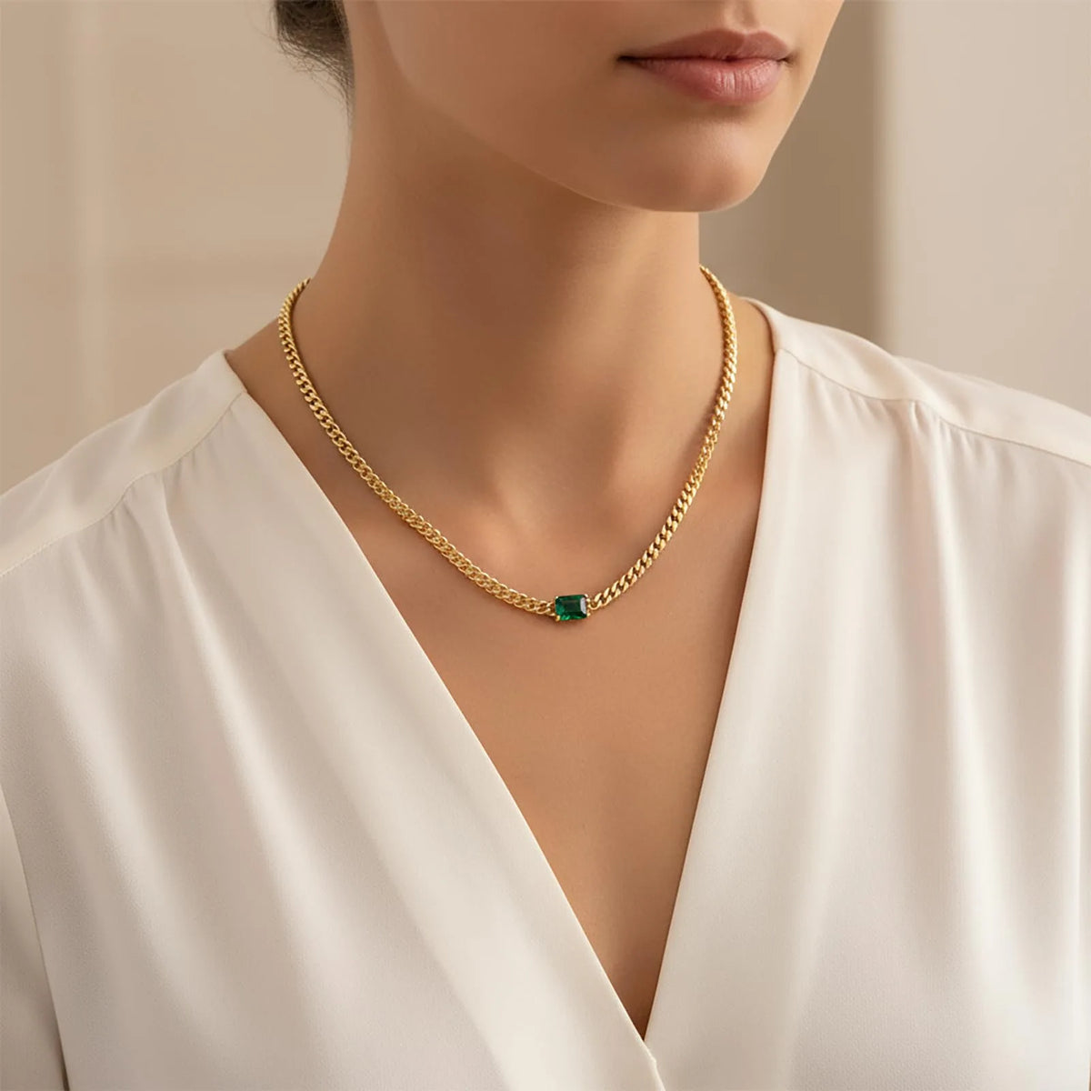 Vintage Emerald Cuban Link Set | gold plated stainless steel | Hawson