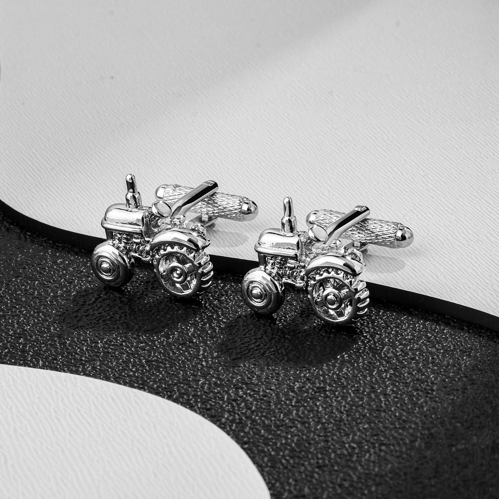 Vintage Silver Farm Tractor Cufflinks for Men Suit