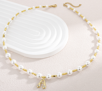 6Pcs Pearl Beaded Initial Necklace | A-Z