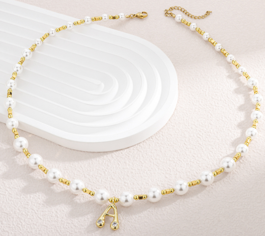 6Pcs Gold Plated A-Z Pearl Beaded Initial Necklace, Minimalist Letter Pendant